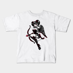 Gothic Cupid Pin-up Girl Kids T-Shirt